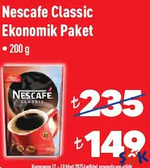 NESCAFE CLASSİC KAHVE EKONOMİK PAKET 200 G NESCAFE CLASSİC KAHVE EKONOMİK PAKET 200 G
